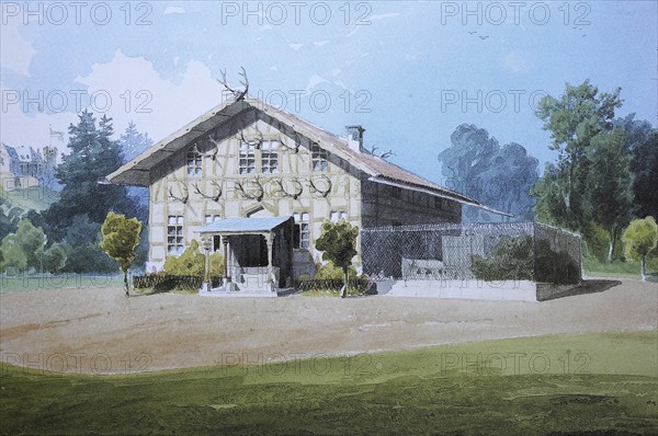 Historic, digitally restored reproduction from a 19th century original, Record date not stated, The Pheasantry around 1860, Callenberg Castle, Coburg, Upper Franconia, Bavaria, Germany, Europe