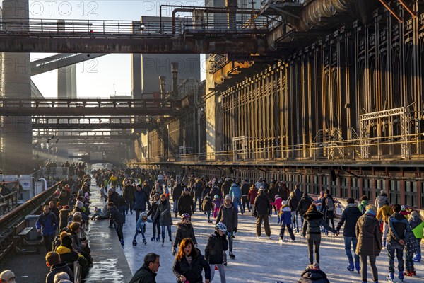 Ice rink at the Zollverein coking plant, Zollverein World Heritage Site, Essen, Germany, Europe