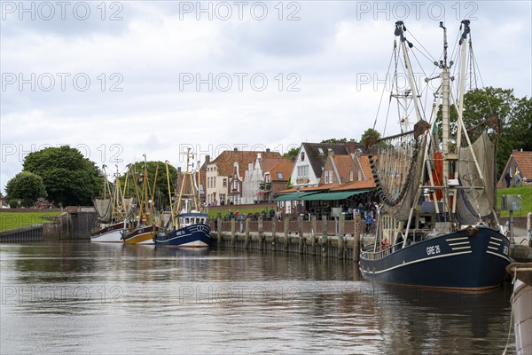 Crab cutter in the harbour, Greetsiel, East Frisia, Lower Saxony, Germany, Europe