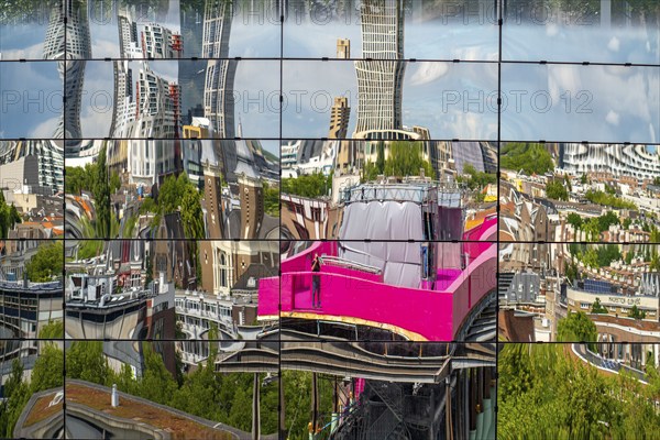 The Boijmans Van Beuningen depot in Rotterdam, show depot of the Boijmans Van Beuningen art museum, over 15, 000 exhibits that are not on display in the museum are presented here, exterior façade with 1664 curved reflective glass panes, birch forest on the roof, Netherlands