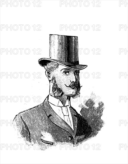 Hat fashion and beard fashion for men in Germany in 1889, historical, digital reproduction of an original from the 19th century