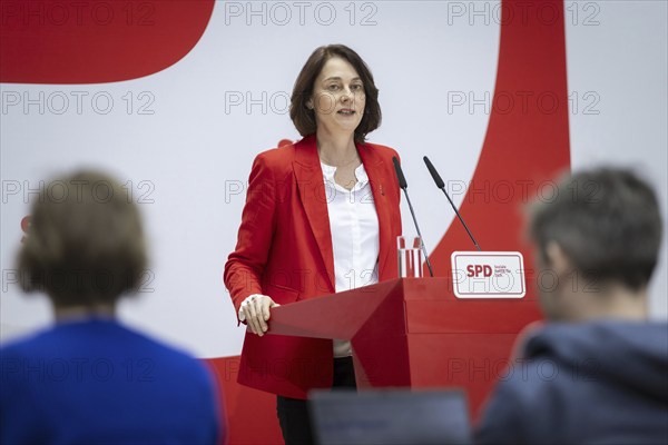 Katarina Barley, SPD lead candidate for the European elections, at a press conference in Berlin, 12 March 2024