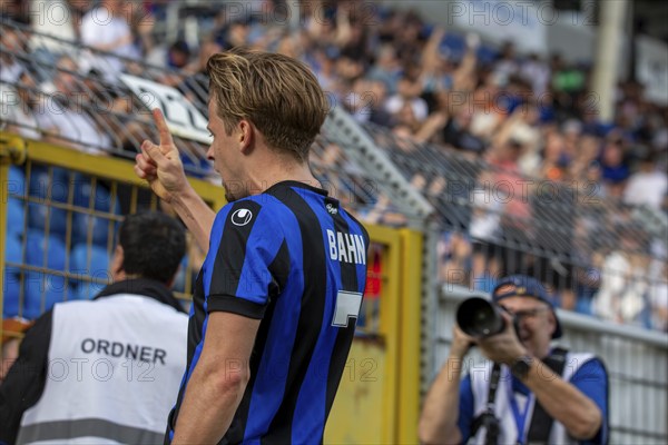 06.04.2024, Football 3rd division, Season 2023/24, Matchday 32: Waldhof Mannheim vs SpVgg Unterhaching (6:1) . Cheers after the 3:1 by Bentley Baxter Ban