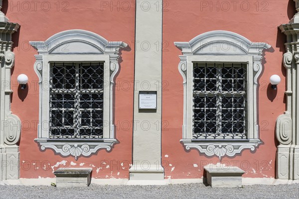 Detailed view of the stables, princely stables, facade in baroque architectural style, Salem Castle, former imperial abbey, former monastery of the Cistercian order, Salem, Lake Constance, Lake Constance district, Baden-Württemberg, Germany, Europe