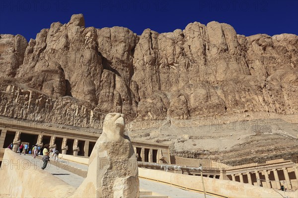 Part of the temple complex, mortuary temple of the first female pharaoh Hatshepsut, Hatshepsut Temple in Deir el-Bahari on the west bank of the Nile in Thebes, Africa, Egypt, Africa