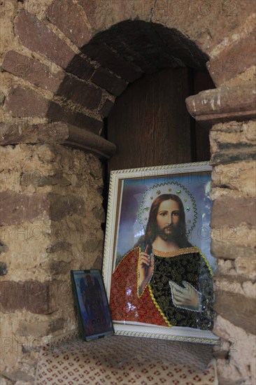 Amhara region, near Gondar, Gonder, prayer niche, votive tablets, holy images at the church of Debre Berhan Selassie, built in the 17th century, UNESCO, World Heritage Site, world, heritage, cultural heritage, Ethiopia, Africa