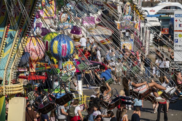 The Rhine Fair in Düsseldorf, in the Rhine meadows in the Oberkassel district, on the Rhine, North Rhine-Westphalia, Germany, chain carousel, Europe