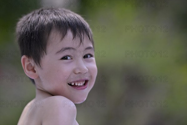 Child, boy, 5 years, portrait, multiethnic, smiles, laughs, Stuttgart, Baden-Württemberg, Germany, Europe