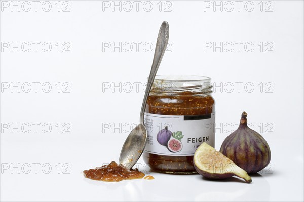 Fig jam in a jar and fresh figs, Ficus carica