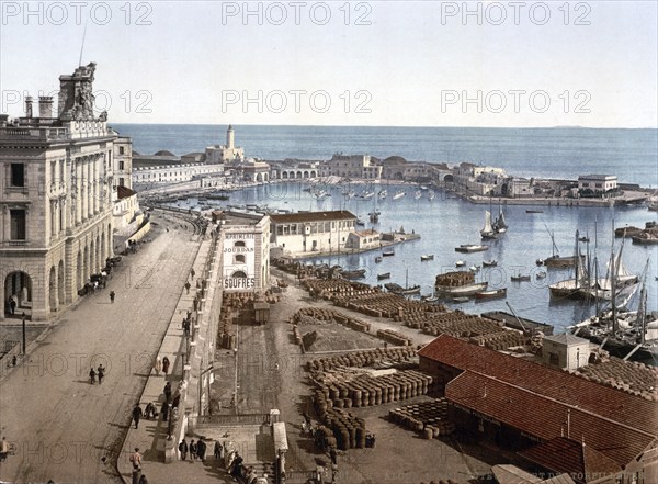 The Harbour and the Admiralty, Algiers, Algeria, ca 1890, Historical, digitally restored reproduction from a 19th century original, Record date not stated, Africa