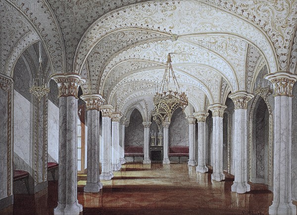 Historic, digitally restored reproduction from a 19th century original, Record date not stated, Marble Hall of Rosenau Castle, 1845, Coburg, Upper Franconia, Bavaria, Germany, Europe