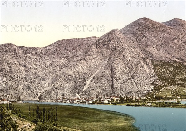 Almissa, today Omis, general view, Dalmatia, Austro-Hungary, digitally restored reproduction from a 19th century original, record date not stated, now Omis, general view, Dalmatia, Austro-Hungary, digitally restored reproduction from a 19th century original, record date not stated