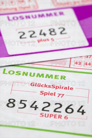 Game ticket, gambling, betting slip, GlücksSpirale, Spiel 77, SUPER 6