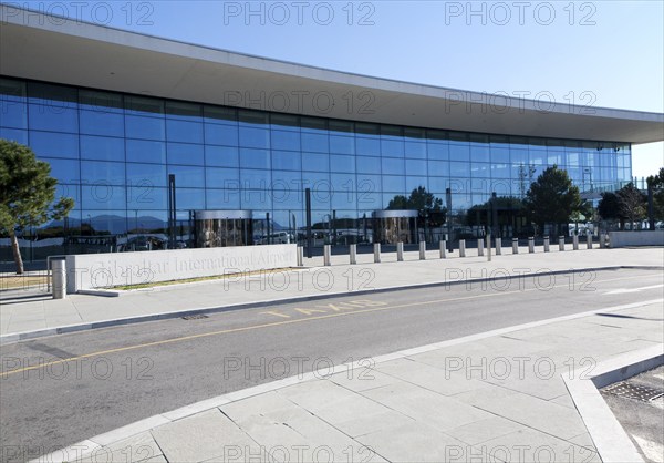 Modern architecture of airport terminal building Gibraltar international airport, British terroritory in southern Europe