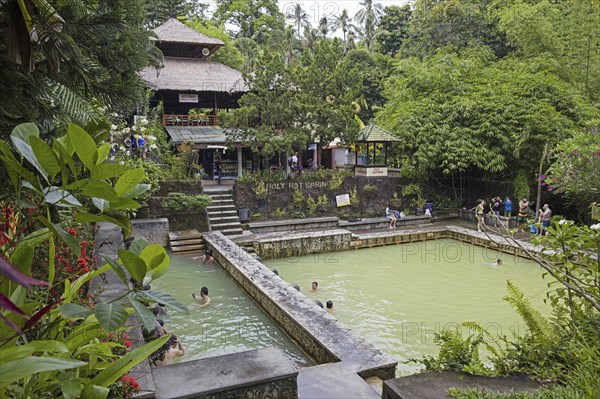 Tourists bathing in the Banjar Hot Springs, Air Panas, Dencarik west of Lovina in North Bali, Indonesia, Asia