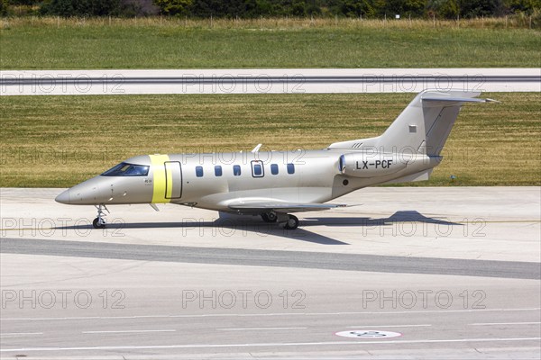 A Pilatus PC-24 Jetfly aircraft with the registration LX-PCF at Split Airport, Croatia, Europe