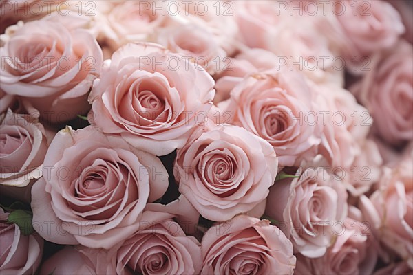 Close up of bouquets of light pink rose flowers. KI generiert, generiert AI generated