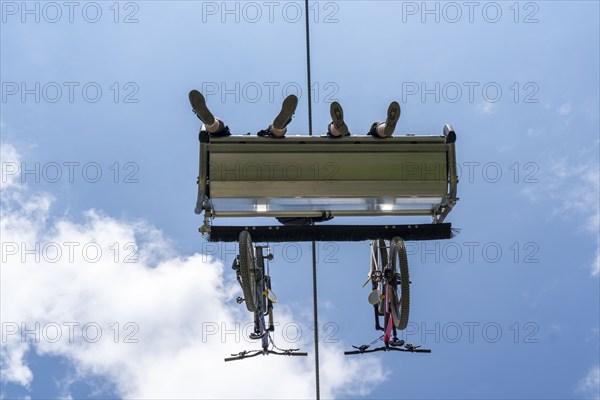 Bike lift in the Bikepark Winterberg, on the Kappe mountain, 11 mountain bike downhill routes, in all levels of difficulty, Sauerland, North Rhine-Westphalia, Germany, Europe