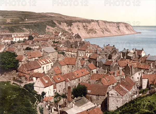 Robin Hood Bay. Whitby, a small town in the English Unitary Authority of North Yorkshire, c. 1890, Historical, digitally restored reproduction from a 19th century original Robin Hood Bay. 1890, Historical, digitally restored reproduction from a 19th century original