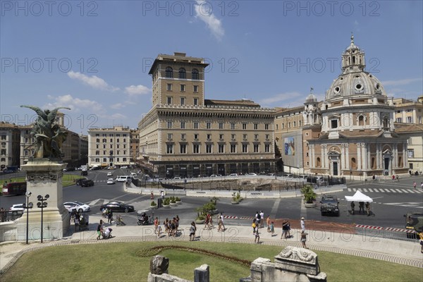 View from the Monumento Vittorio Emanuele II, Piazza Venezia, to the church of Santa Maria di Loreto and the Prefettura, Palazzo della Assicurazioni Generali, Rome, Italy, Europe