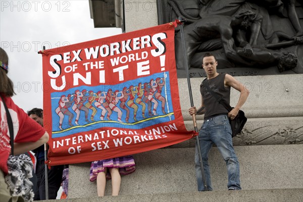 May Day march and rally at Trafalgar Square, London, England, UK May 1st, 2010 Sex Workers of the World Unite banner