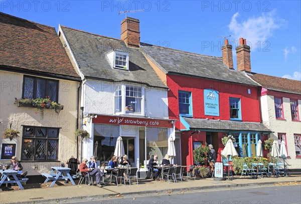 Wild Strawberry cafe and the Galley restaurant, Woodbridge, Suffolk, England, UK people sitting outside on sunny day