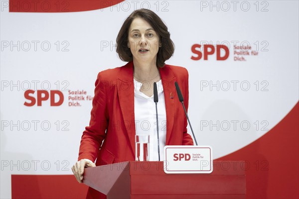 Katarina Barley, SPD lead candidate for the European elections, at a press conference in Berlin, 12 March 2024