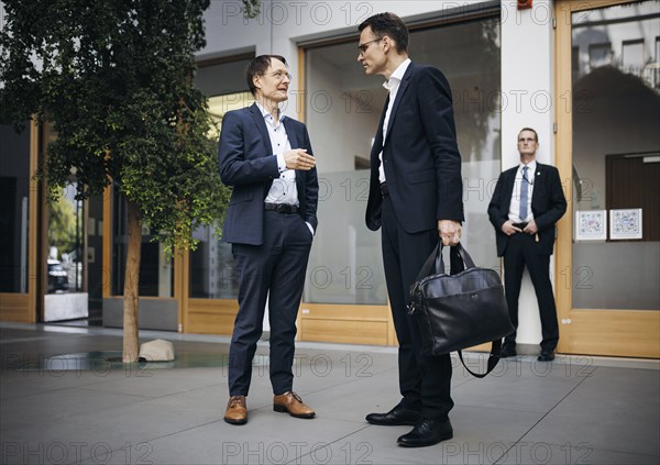 Karl Lauterbach (SPD), Federal Minister of Health, and Stephan Baldus, Clinic Director at the Heart Centre of Cologne University Hospital, at a press conference on the Healthy Heart Act at the Federal Press Conference in Berlin, 28/08/2024