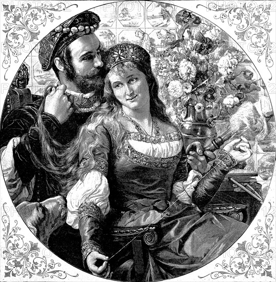 A pair of lovers of the patricians from Gdansk in 1500, Poland, Historical, digital reproduction of an original from the 19th century, Europe