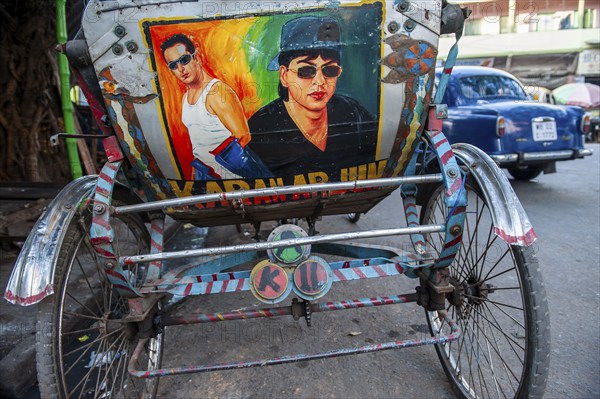 Film star Shah Rukh Khan, hand-painted picture on cycle rickshaw, Calcutta or Kolkata, West Bengal, East India, India, Asia