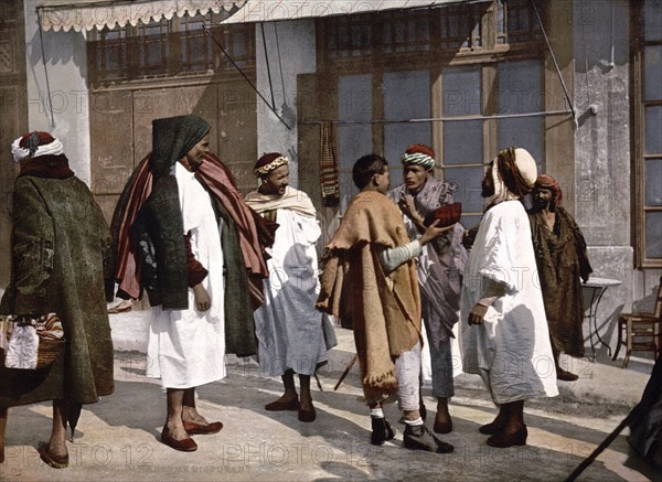 Arabs arguing, Algiers, Algeria, ca 1890, Historical, digitally restored reproduction from a 19th century original, Record date not stated, Africa