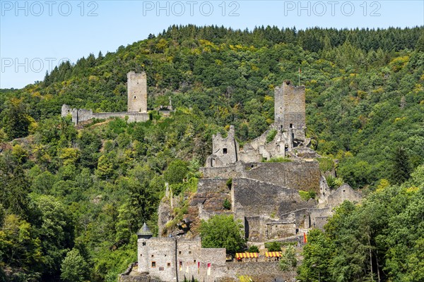 Manderscheid castles, Oberburg and Niederburg, Manderscheid, Eifel, Rhineland-Palatinate. Germany