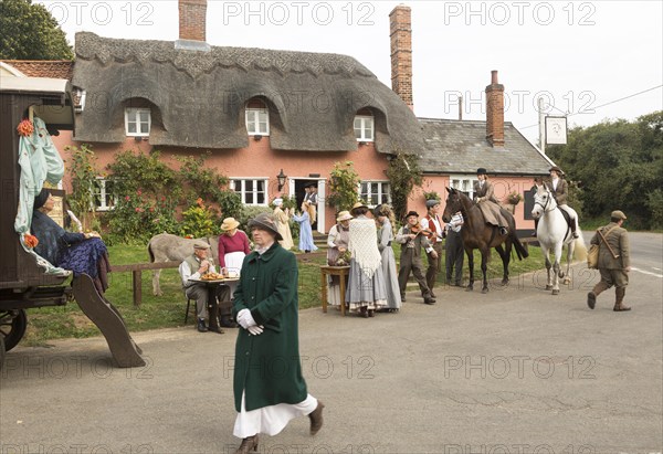 Filming a scene for Stanley's War film directed by Tim Curtis outside the Sorrel Horse pub, Shottisham, Suffolk, England, UK