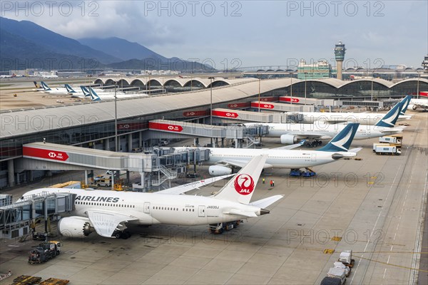 Aircraft at Chek Lap Kok Airport (HKG) in Hong Kong, China, Asia