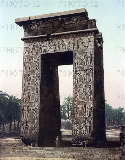 Karnak, Pylon of Evergete, Egypt, Historical, digitally restored reproduction from a 19th century original, Record date not stated, Africa