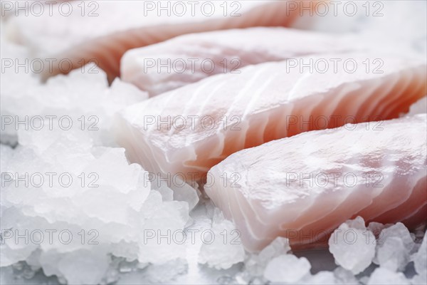 Close up of cod fish filet on ice. KI generiert, generiert AI generated