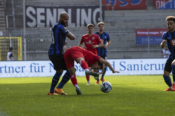 06.04.2024, Football 3rd division, Season 2023/24, Matchday 32: Waldhof Mannheim vs SpVgg Unterhaching (6:1) . Foul by Terrence Boyd (13, Waldhof Mannheim)