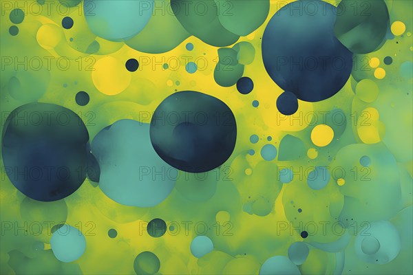 Abstract wallpaper with colorful blobs and liquid shapes on a green background, AI generated