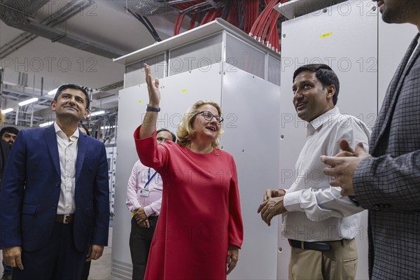 Svenja Schulze (SPD), Federal Minister for Economic Cooperation and Development, visits the technology room in a metro station with explanations from Siemens India in Ahmedabad, 15/09/2024