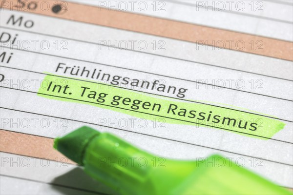 Diary, international day against racism, early spring, highlighter, Germany, Europe