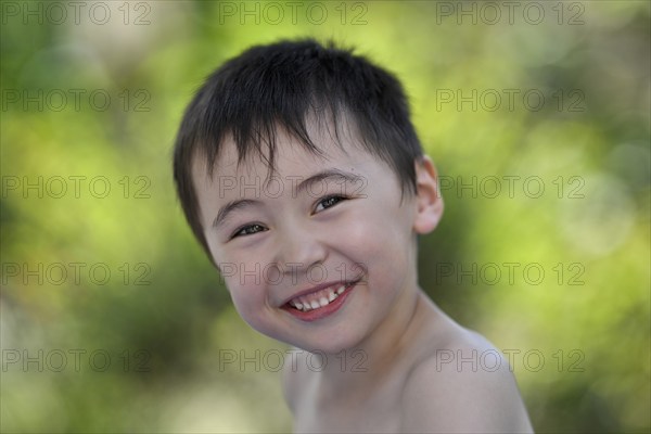 Child, boy, 5 years, portrait, multiethnic, smiles, laughs, Stuttgart, Baden-Württemberg, Germany, Europe