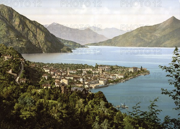 Menaggio, General view, Lake Como, Italy, Historical, digitally restored reproduction from a 19th century original, 1880, Record date not stated, Europe