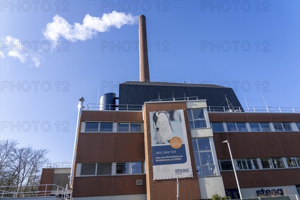 The Igony heating plant in Essen-Rüttenscheid, a district heating plant fuelled by natural gas, which supplies the Essen University Hospital, the Alfried Krupp Hospital and residential buildings with district heating all year round, North Rhine-Westphalia, Germany, Europe