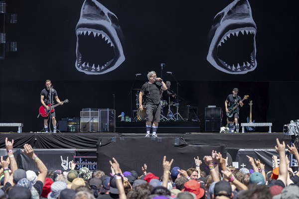 Adenau, Germany, 9 June 2024: H-Blockx (Tim Tinte Humpe, guitarist, Henning Wehland, vocals, Steffen Wilmking, drummer, Tim Tinte Humpe, guitarist) play at Rock am Ring. The festival takes place at the Nürburgring race track near the town of Adenau from 7 to 9 June 2024, Europe