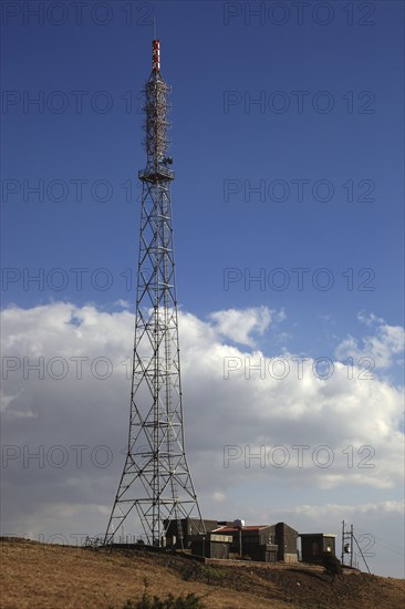 In the highlands of Abyssinia, in the Semien Mountains, landscape in the Semien Mountains National Park, transmission mast, Ethiopia, Africa