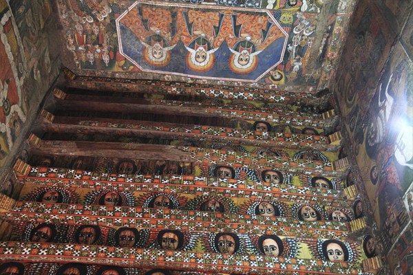 Amhara region, near Gondar, Gonder, mural painting, church ceiling with angel heads and cross ornaments in the church of Debre Berhan Selassie, built in the 17th century, UNESCO, World Heritage Site, world, heritage, cultural heritage, Ethiopia, Africa