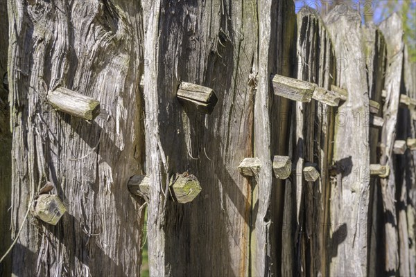 Fence with wooden nails in the building complex from the Iron Age, Mamuz Museum, Asparn an der Zaya, Lower Austria, Austria, Europe