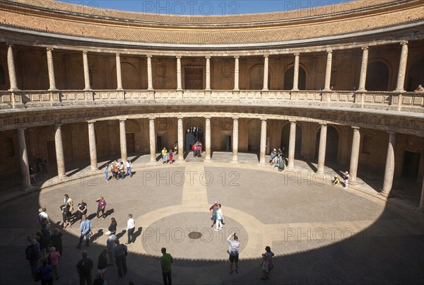 Courtyard inside the Palacio de Carlos V, Palace of Charles V, Alhambra complex, Granada, Spain, Europe