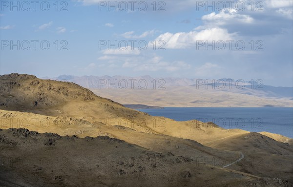 Mountain landscape with Lake Song Kul, Naryn region, Kyrgyzstan, Asia