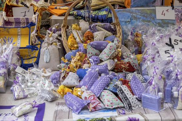 Market stall with lavender products, Aix-en-Provence, Département Bouches-du-Rhône, Region Provence-Alpes-Côte d'Azur, Provence, France, Europe